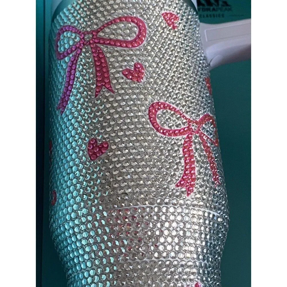 Hydrapeak LIMITED EDITION Voyager 40 oz Insulated Tumbler BLING Heart‎ Bows NEW